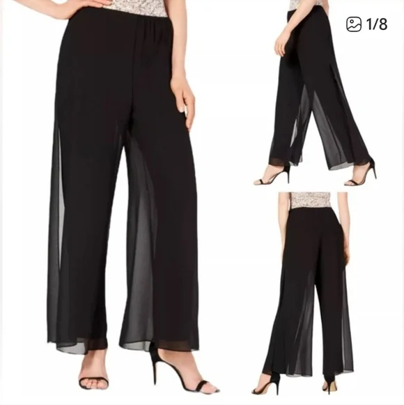 NEW Adrianna Propell Evening Essentials Chiffon Black Pants Slacks Lady's 10 - Picture 1 of 6